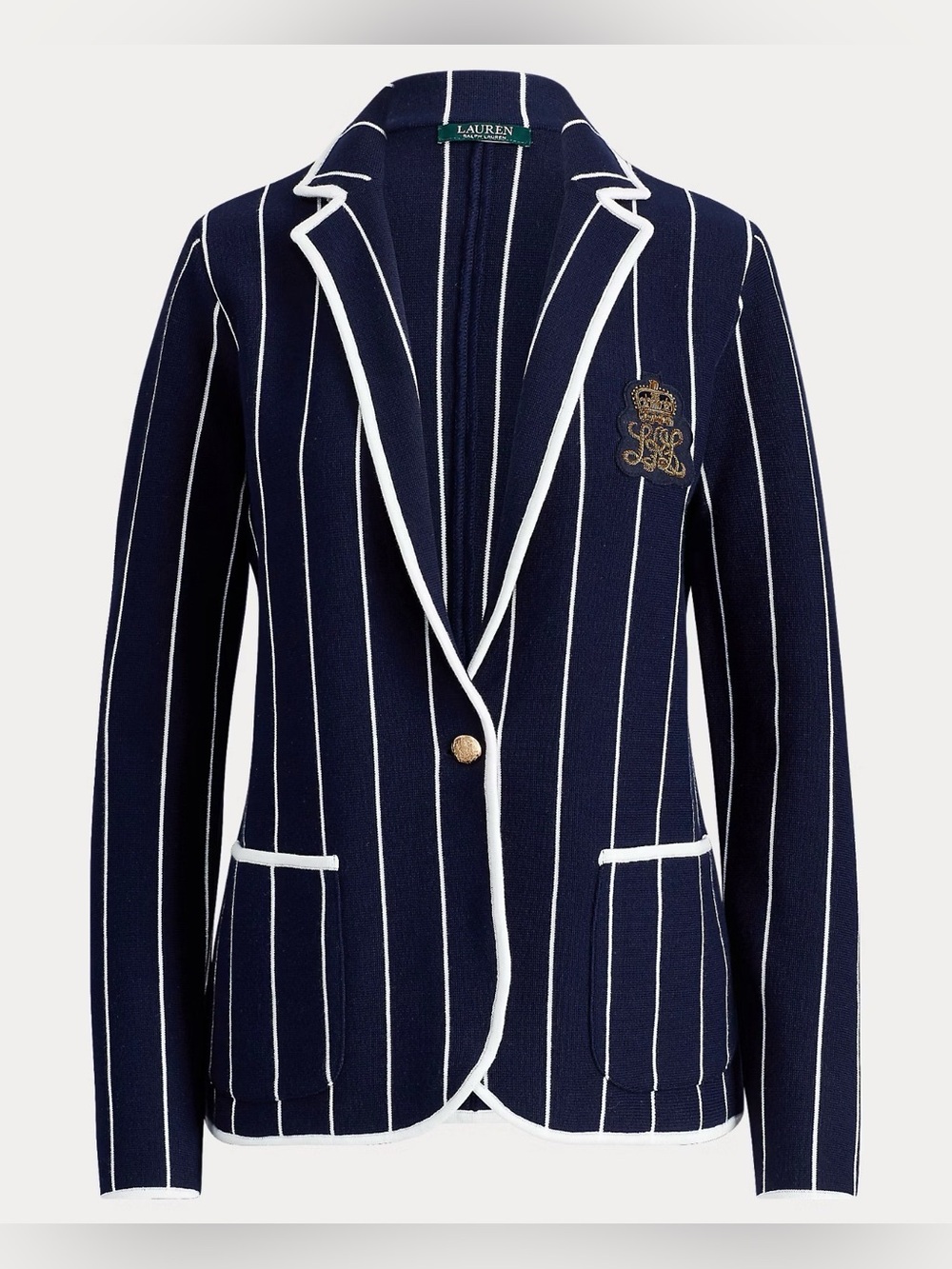 Ralph Lauren Navy Pinstripe Blazer Bullion Crest L